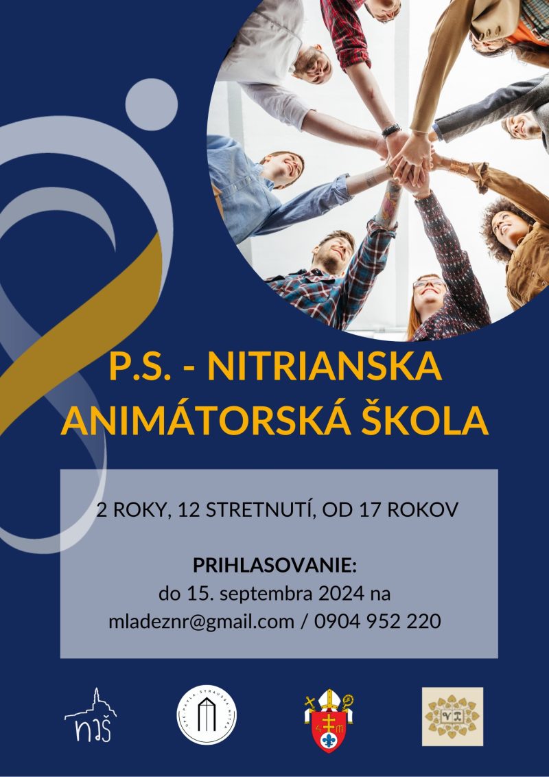 Doplňujúce informácie: 2 roky, 12 stretnutí, od 17 rokov Prihlasovanie: do 15. septembra 2024 na adrese mladeznr@gmail.com/0904 952 220 Logá: Nitrianske biskupstvo, UPC, NAŠ a logo toho nového pracoviska na UKF – 1